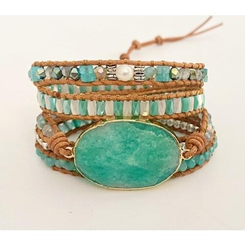 Top Handmade Multi Wrap Bracelet Vintage Opal Natural Stone Weaving Cuff Bangles Bracelets Bohemian Jewelry