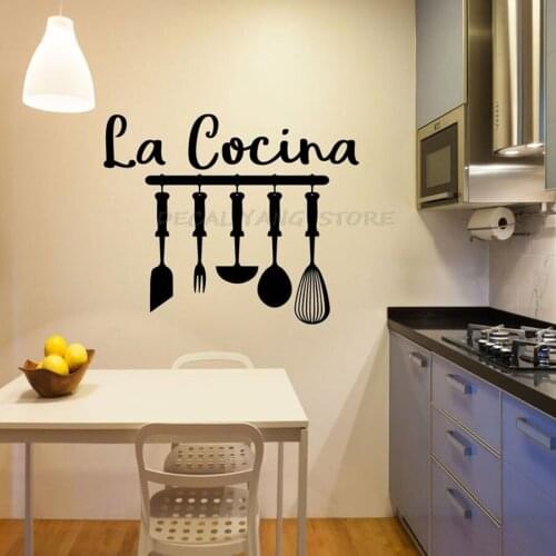 La Cocina Kitchen Wall Decal Spanish Words Lettering Kitchen Sign Vinyl Wall Stickers Restaurant Decor Kitchenware Mural 1511