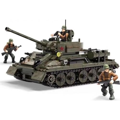 Military series World War II Simulation Model of Russian T34 (85) Medium Tank soldier weapon Building Blocks Toys Gifts