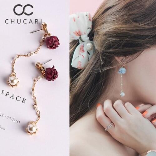 CHUCARI Korean 2019 Fashion Romantic Sweet Flower Simulated Pearl Long Tassel Stud S925 Earrings Women Beauty Jewelry Brincos
