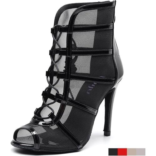 Women Latin Dance Shoes for Women Red Lace Up Ballroom Modern Dance Boots Woman High Top Bachata Salsa Dancing Shoes for Party