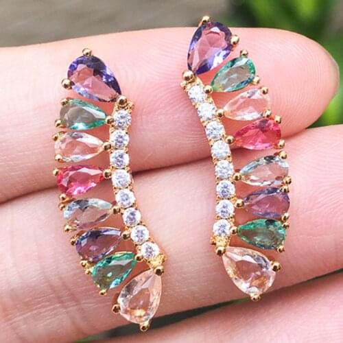 Zlxgirl jewelry New arrival Colorful cubic zirconia womens gold stud earrings jewelry fashion women bridal earings free ship