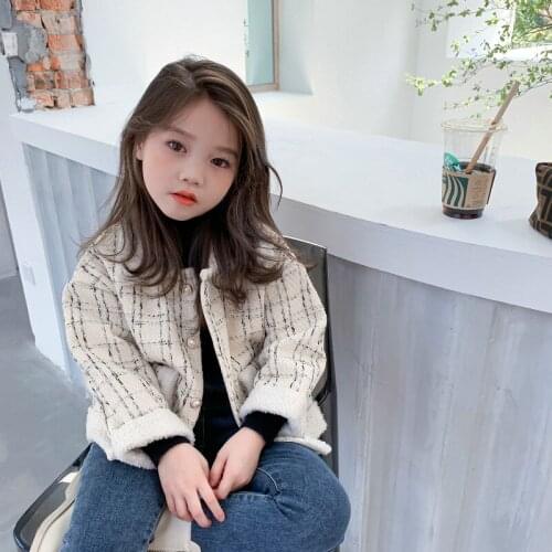 2-7 Y Baby Girls Winter Jackets 2020 New Arrival Korean Plaid Lapel Thicken Coats for Girl Childrens Plus Velvet Warm Outwear
