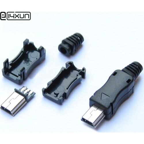 10pcs DIY OTG Mini USB 5Pin Welding Male jack Plug Connector 4 in 1 DIY Black Plugs Data Line Charging Cable Terminals