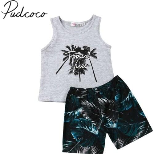 2019 Baby Summer Clothing Toddler Kids Baby Boy 1-6Y Clothes Sets Coconut Tree Tops T-Shirt +Leaves Short Pants Outfit Beachwear