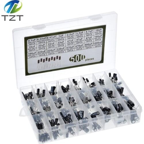 500Pcs/lot diy 0.1UF-1000UF 24Values Aluminum Electrolytic Capacitors 16-50V mix Electrolytic capacitor Assorted kit set box