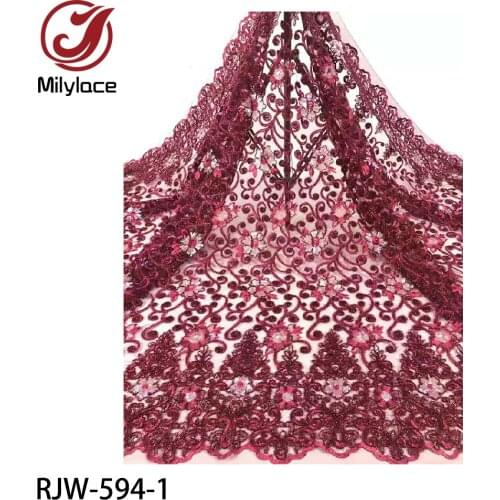 African Lace Fabric Sequins Embroidered Laces Fabric High Quality French Tulle Lace Fabric for Women Dress RJW-594