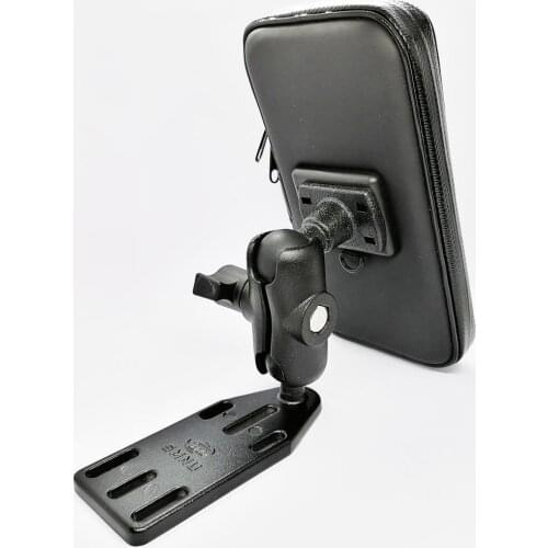 Motorcycle Aluminum Brake/Clutch Reservoir Cover Base Mount 6 CM Double Socket Arm Waterproof Zipper Case for All Cell Phones