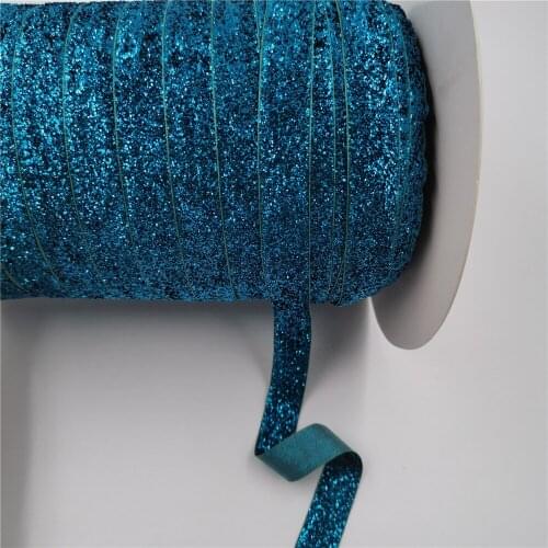 15MM Aqua Blue Sparkle Glitter Metallic Velvet Ribbon for Headband Clips Bow Wedding Decoration DIY Craft Sewing