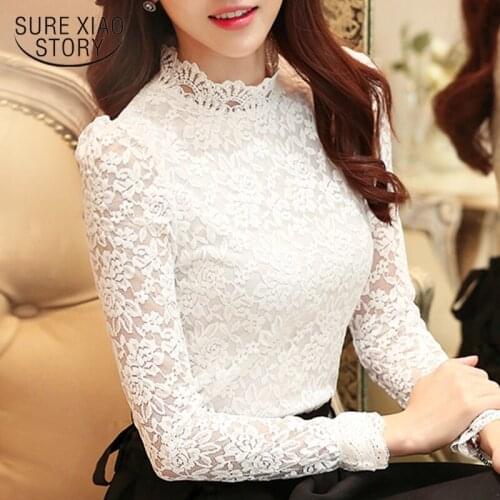 Blusas Plus Size Tops Fashion Woman Blouses 2021 Long Sleeve Casual Women Shirts White Lace Blouse Hollow Solid Lady Shirt 1695