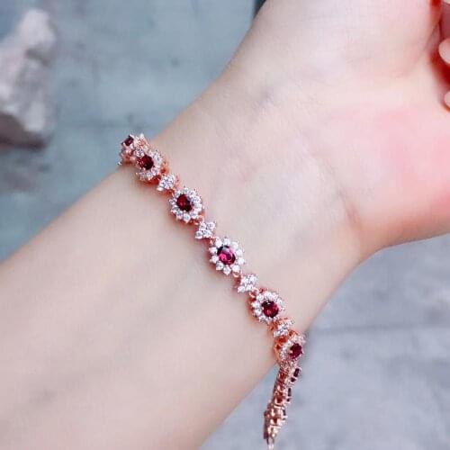 S925 silver natural red garnet gem bracelet natural gemstone bracelet fashion Princess Talonpaw round women party gift jewelry