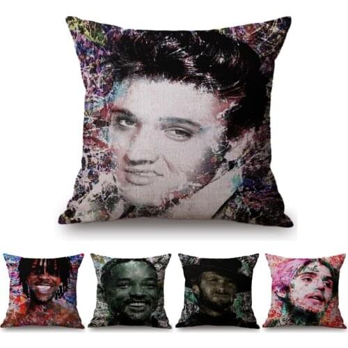 Celebrities Elvis Presley Will Smith Decorative Cushion Cover Linen Cotton Waist Pillow Case Sofa Chair Decorative