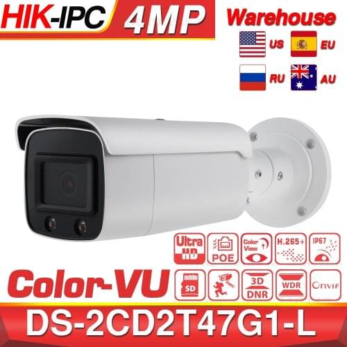 Hikvision ColorVu IP Camera DS-2CD2T47G1-L 4MP Network Dome Bullet Network Camera POE H.265 CCTV Camera SD Card Slot IP Camera