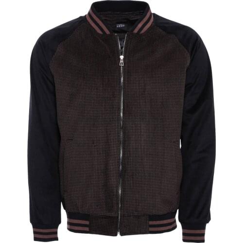 Patterned Zippered Brown Bomber Coat