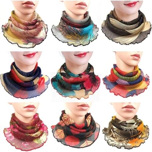 Summer Womens Scarf Wild Hanging Ear Cervical Elastic Gold ilk alse Collar Silk High Neck Pullover Small Scarf Female