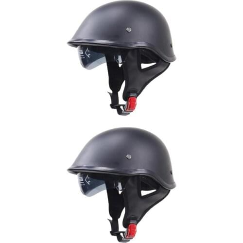 Matte Black Motorcycle Open Face Half Helmet DOT Drop Down Sun Visor XL+M