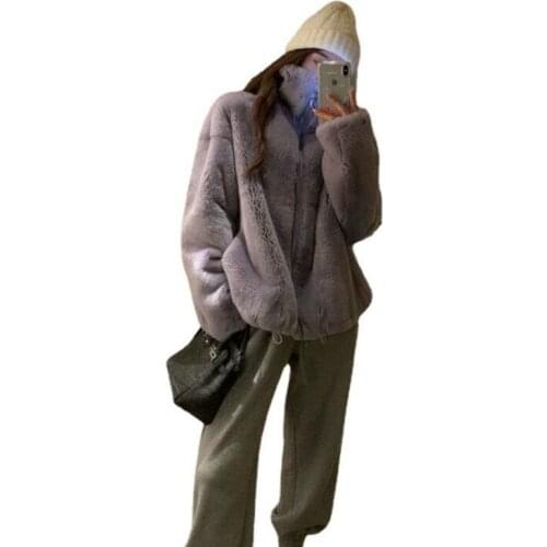 Fashion foreign fur coat womens tide autumn and winter 2021 new imitation rex rabbit fur Korean loose collar womens clothing