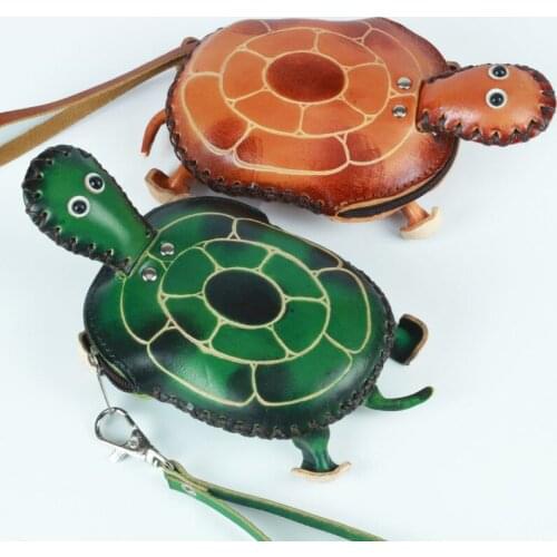 Fashion high quality vegetable tanned leathe cartoon cute tortoise shape Coin Purse beautiful girl zipper Money Wallets
