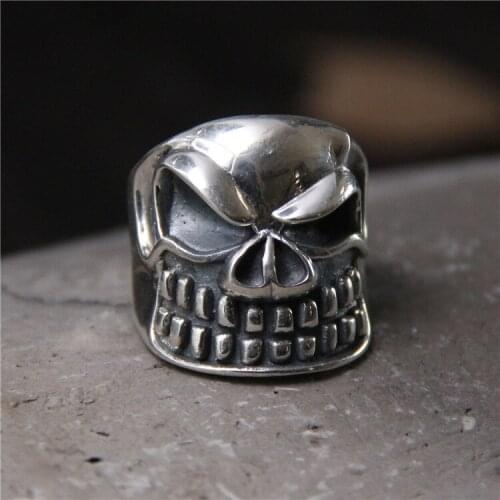 S925 Sterling Silver Retro Ring Mens Style Thai Silver Individuality Unique Skeleton Skull Open Ended