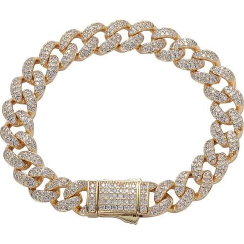 10mm 7inch 8inch Brass spring clasp Chain Bracelet for men Jewelry Brass CZ Cuban Bracelet hip hop BB027