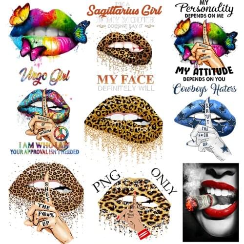 Leopard Print Lips Patches For Clothes Heat Transfer Thermal Stickers DIY Washable T-Shirts Iron On Transfer Girls Lips Patches