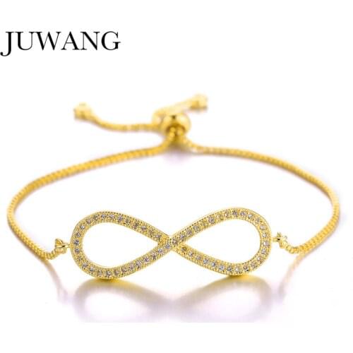 JUWANG New Fashion Zirconia Pave Setting Bow Charm Bracelets Bangles For Woman Gifts Adjustable Chain Link Bracelet Jewelry