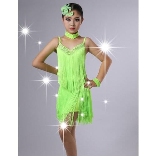 New style latin Dance Dresses Vestidos Solid Dress Party Dresses Girl Tassel Dress Ballroom Latin Salsa Dance wear Party Costume