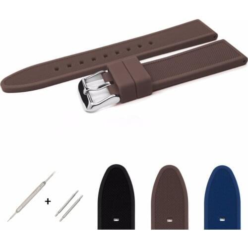 YQI 18mm 20mm 22mm 24mm Silicone Rubber Watch Band Strap Black Blue Brown Watchband Water Resistance Durable for Sport Watch Men