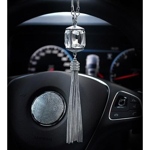Luxury Rhinestone Car Hanging Ornaments 4 Colors Crystal Rear View Mirror Accessories for Men Women Girls Gifts Car Pendant 2021