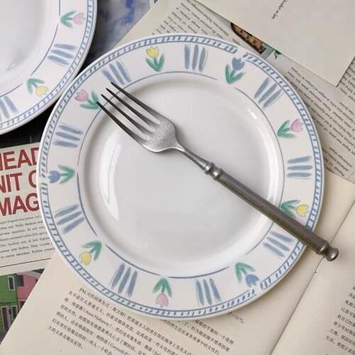 Hand-painted colored tulip platesтарелка для фруктов Ins style bajoplato Dessert cake plate serving dish Modern tableware