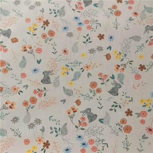 Garden Fresh Rabbit Flowers Cotton Twill Fabric Cotton Bedding Cotton-Padded Jacket Pajamas Dress Fabric Width 160cm 1Yard