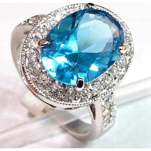 SHUNXUNZE luxury Wedding rings Jewelry & Accessories for women christmas gifts Blue Cubic Zirconia Rhodium Plated R364 size 6 7