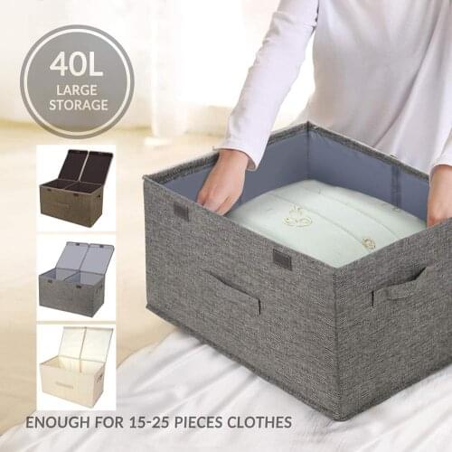 Cotton and Linen Folding Storage Box Drawer Storage Box Collapsible Linen Fabric Clothing Basket Bins Toy Box Organizer 50x30x25