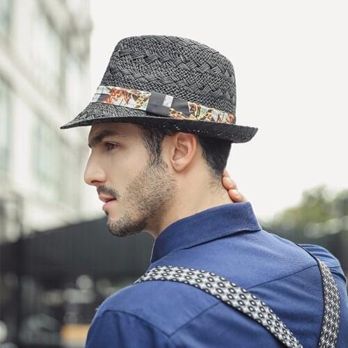 Unisex Summer Straw Structured Fedora Hat w/Cloth Band,Men /Women Like Beach Holiday Bangkok Fedora Hat