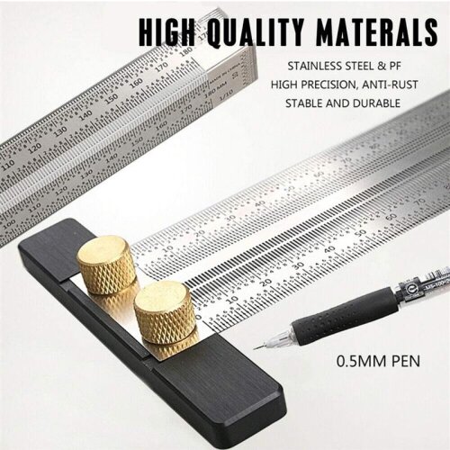 Woodworking Marking T-Rule Scale Ruler T-Type Hole Ruler Stainless Scribing Mark Carpenter Line Gauge Carpenter Measuring Tool