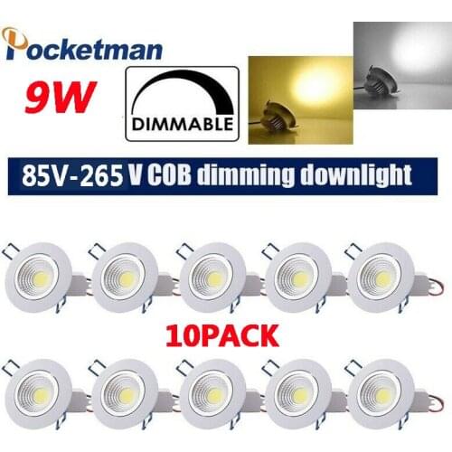 10PACK 9W 85-265V White/Warm White COB Dimmable Downlight LED Recessed Downlight Spotlight Ceiling Light Led Ceilling Lamp
