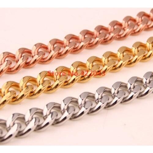 High Quality 316L Stainless Steel Silver/Gold/Rose Gold color Mens Womens Cuban Chain Necklace Jewellery 7-40" 15mm