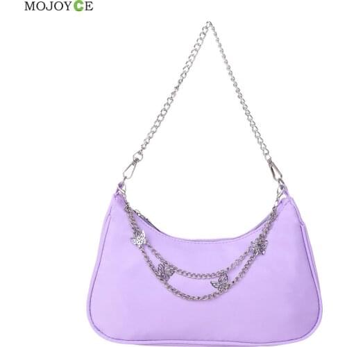 Fashion Women Solid Color Shoulder Underarm Bags Casual Ladies Butterfly Chain Small Hobos Handbags