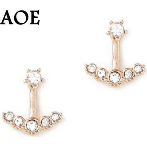 2019 New Crystal Zircon Curved Bar Stud Earrings For Women Fashion Geometric Piercing Jewelry Gold Color Earring Ear Jackets