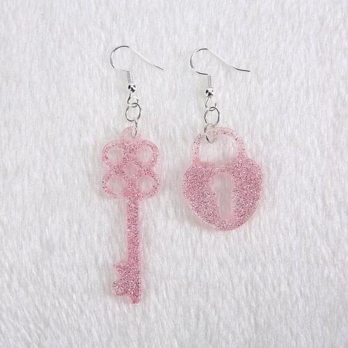 1Pair Cute Twinkly Resin Key and Lock Earrings for Birthday Gift Child Girls Teens Woman Jewelry