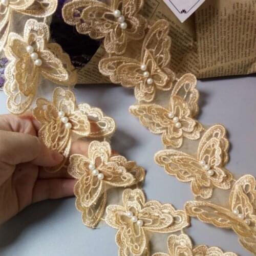 1 yard Gold Butterfly Flower Soluble Organza Lace Trim Wedding Embroidered Handmade Patchwork Ribbon Sewing Supplies Craft