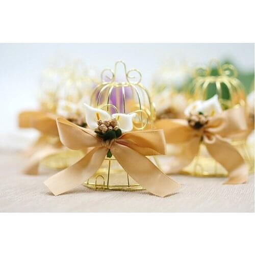 100Pcs/lot Unique design Golden Metal Bird Cage Birdcage Box Candy Boxes Wedding Events Christmas Valentine 's Gift Favor