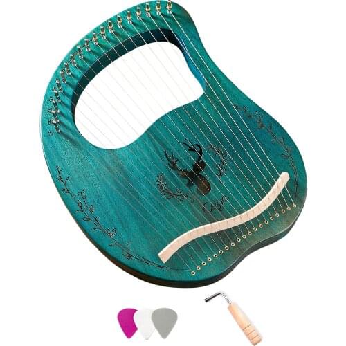 19-String Wooden Lyre Harp Resonance Box String Instrument with Tuning Wrench 3pcs Picks
