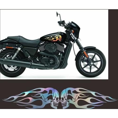 2PCS Motorcycle Skull Flame Stripes Gas Tank Vinyl sticker Decal Universal 34x12.6cm