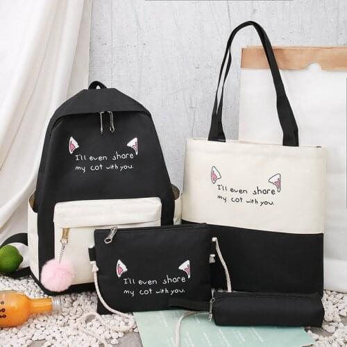 Composite Bag Book bags School Rucksack Students Bags for Teenage Girls Bagpack 4pcs/Set Women Printing Backpack Canvas