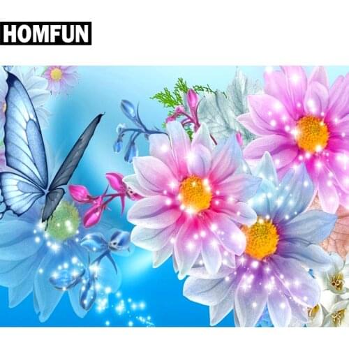 HOMFUN Full Square/Round Drill 5D DIY Diamond Painting "Flower & Butterfly" Embroidery Cross Stitch 5D Home Decor Gift