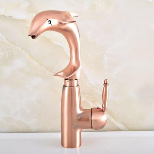 Antique Red Copper Brass Swivel Spout Single Handle Cute Animal Dolphin Style Bathroom Kitchen Sink Faucet Mixer Tap asf850