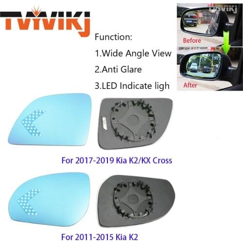 TVYVIKJ 1 Pair side rearview mirror blue glass Lens with LED Indicator For KIA K2 KX Cross 2011-2019 wide angle view anti glare