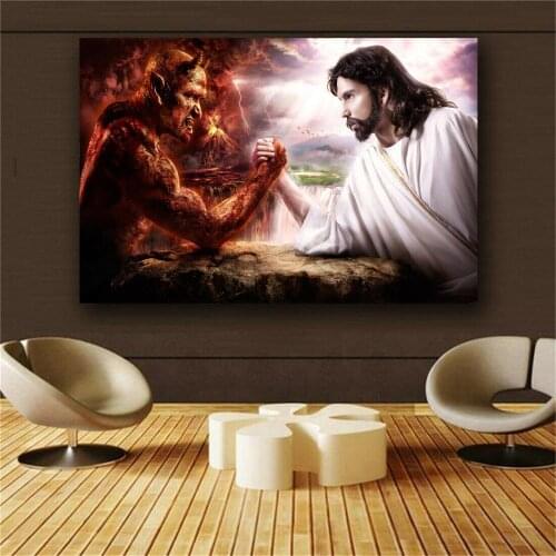 Large art prints Home Decor Canvas Painting Wall Art Jesus devil Contest Baby Boy Bedroom Decor