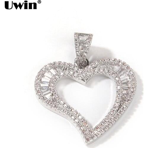 UWIN Hollow Heart Baguette Pendant Necklace Iced Out Bling Charms With Box Chain Men Women Hip Hop Jewelry for Drop Shipping